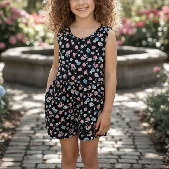 Girls Spring or Summer Floral Flowers Shorts Romper Outfit by Art Class S 6-6x - Picture 1 of 7